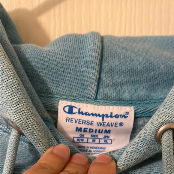 Champion Baby Blue Hoodie Reverse Weave Men’s Medium - Picture 2 of 5
